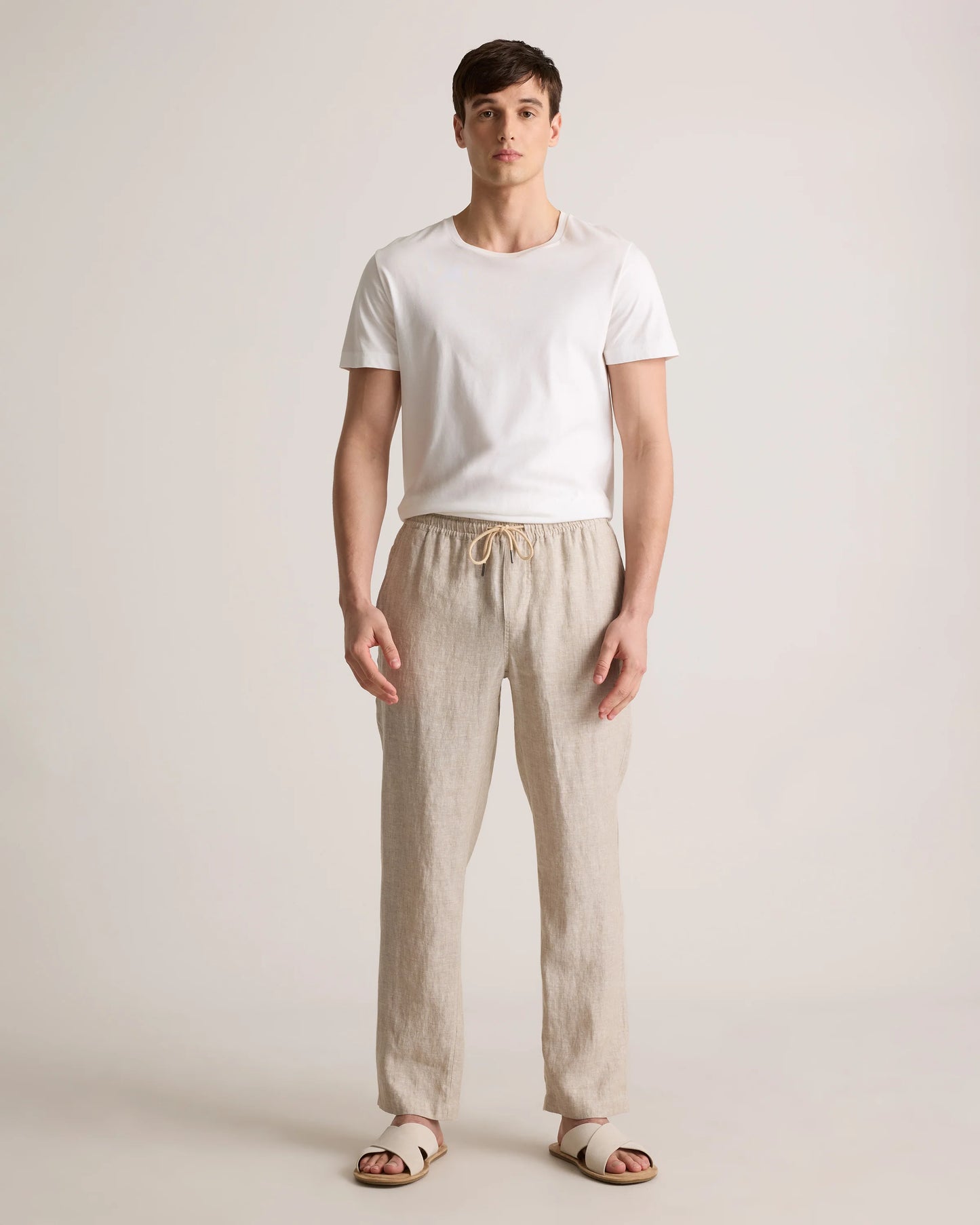 100% European Linen Drawstring Beach Pants - XS / Taupe Brown Chambray