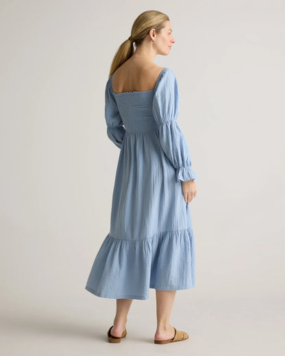 100% Organic Cotton Gauze Maternity Smocked Midi Dress - XS / Wild Cherry