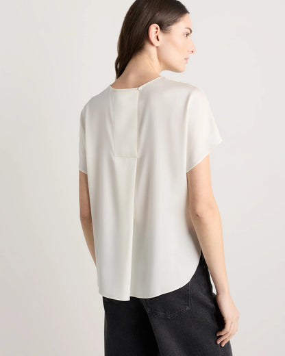 Washable Stretch Silk Split Hem Tee - XS / Ivory