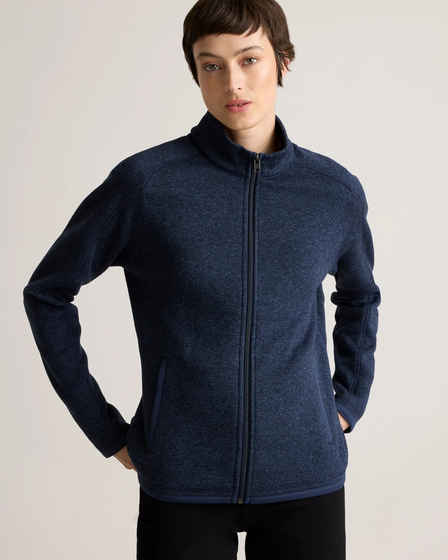 Sweater-Knit Fleece Full-Zip Jacket - XS / Heather Mineral Green