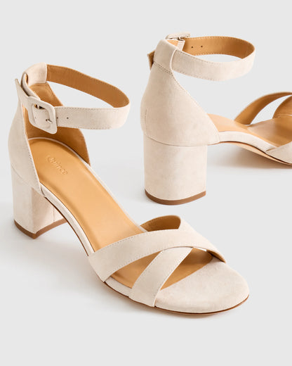 Italian Leather Crisscross Block Heel Sandal - 5 / Black Suede