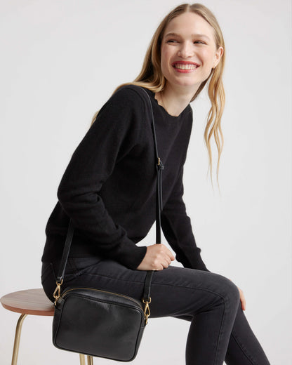 Italian Leather Crossbody Bag - One Size / Black Croco