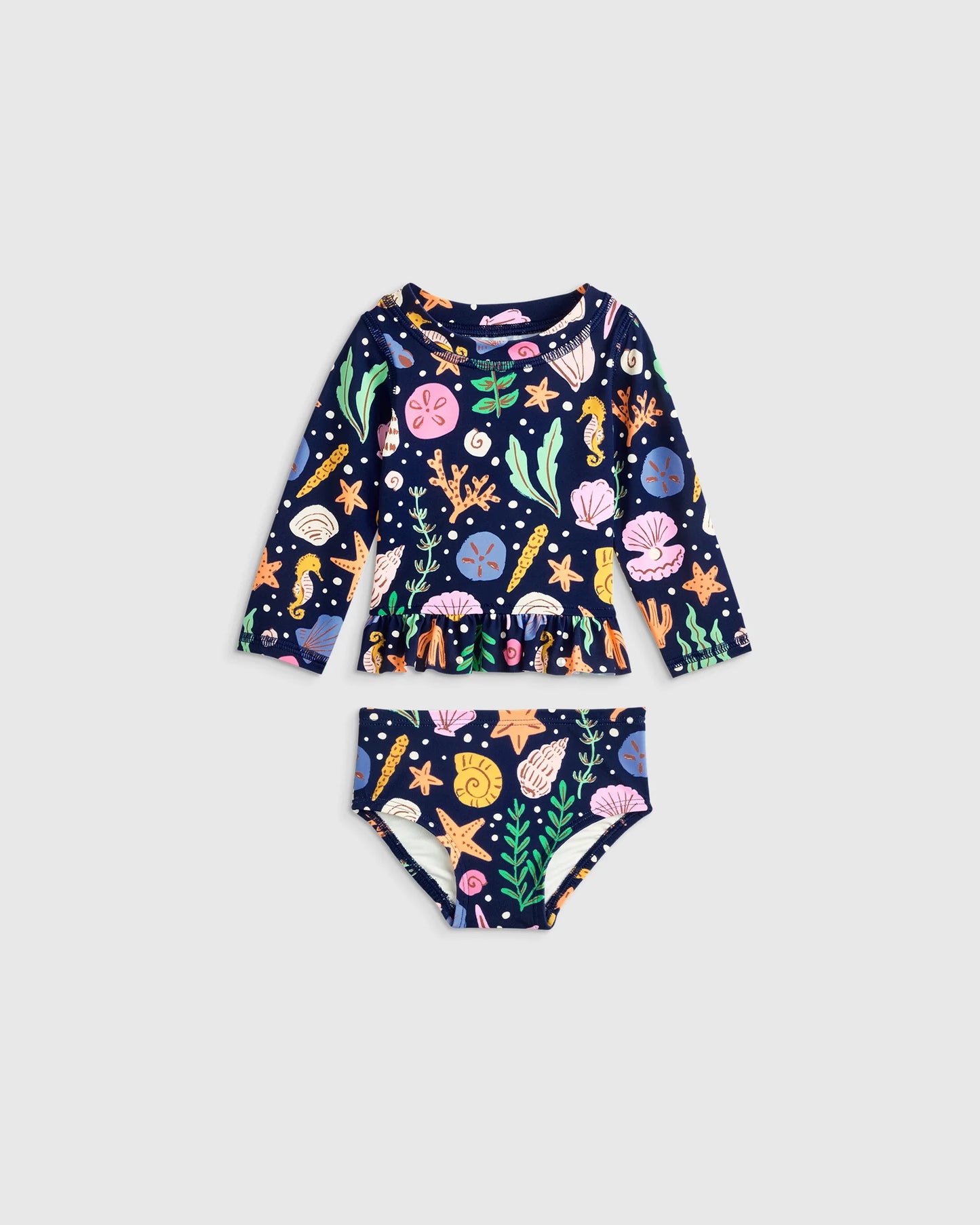 Long Sleeve Ruffle Rash Guard Two-Piece Swimsuit - 6-9M / Poolside Floral