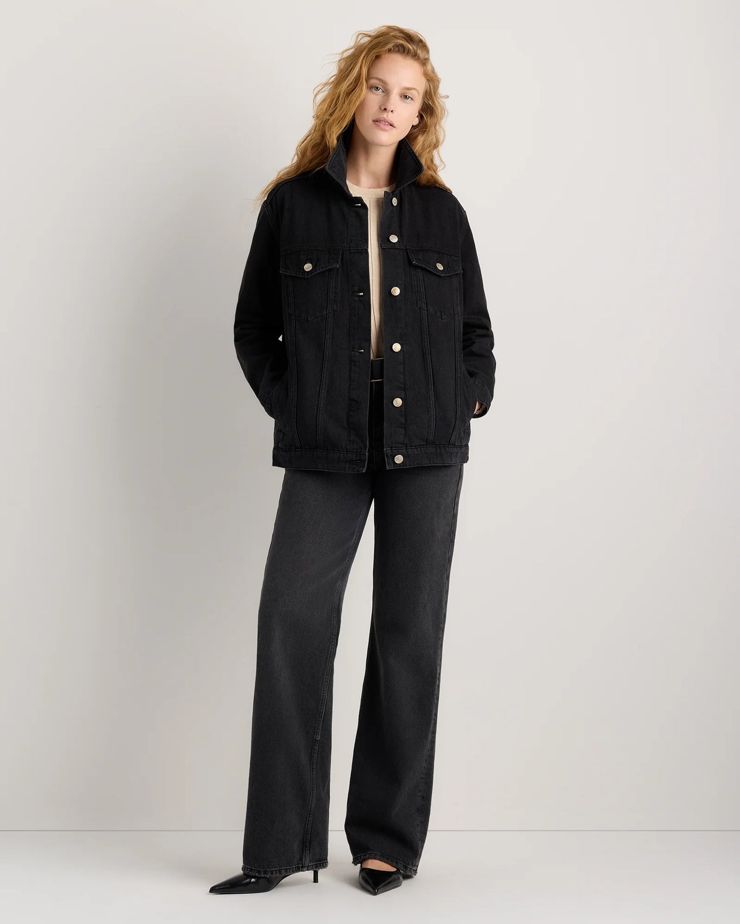 100% Organic Cotton Oversized Denim Jacket - XS / Washed Black