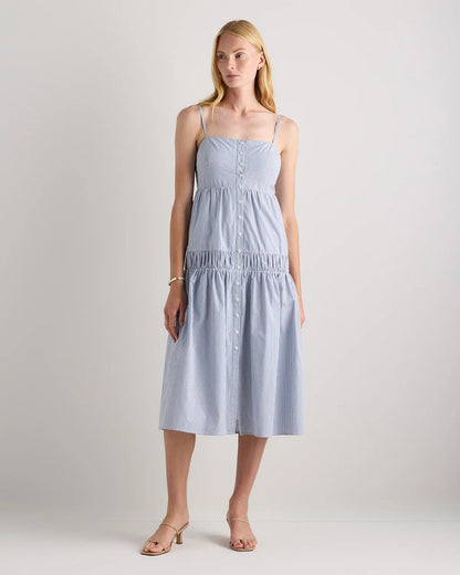 100% Organic Cotton Poplin Spaghetti Strap Maxi Dress - XS / Light Blue Stripe
