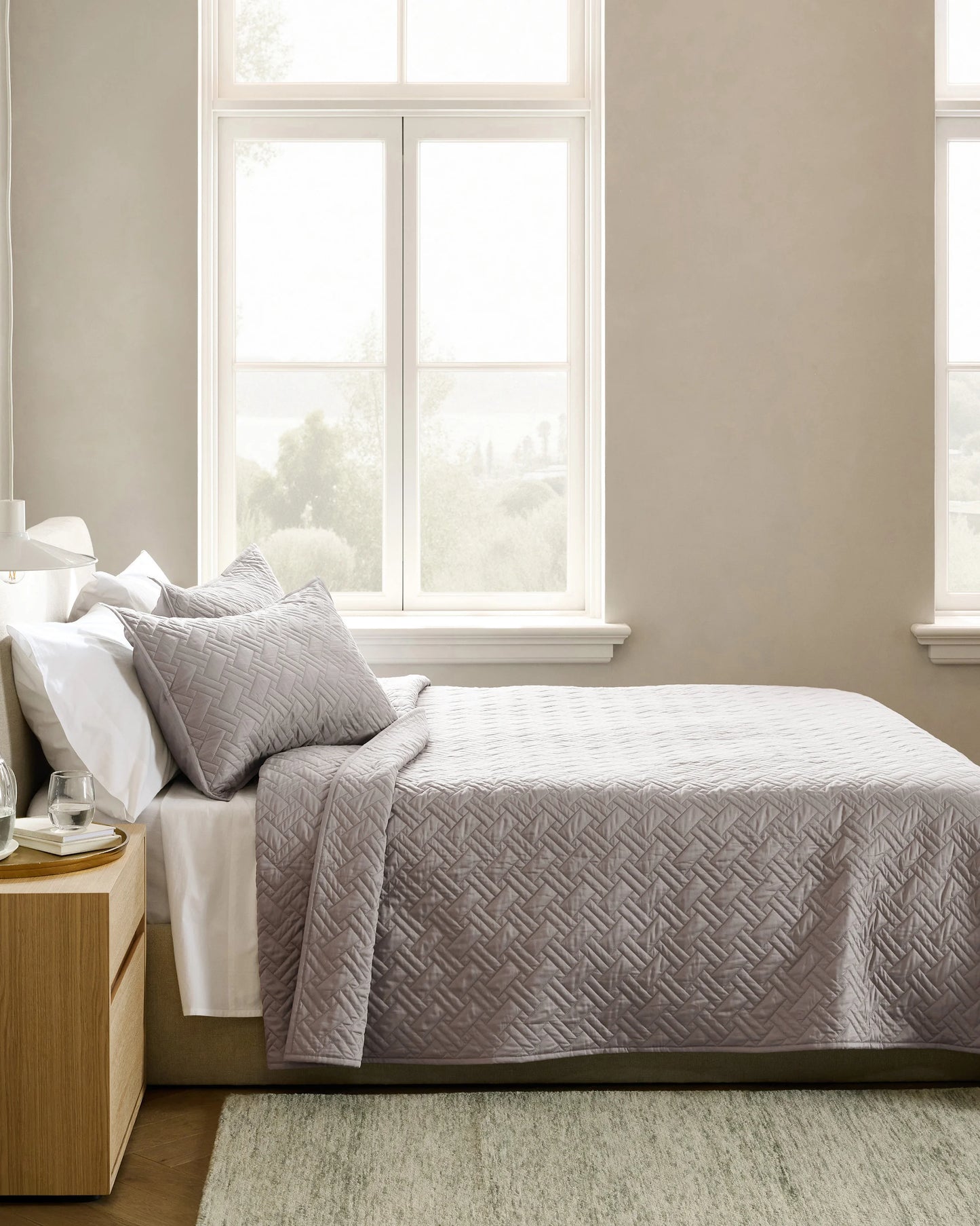 Organic Cotton Basketweave Quilt Set - Twin / Mineral