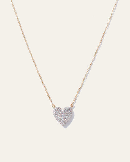 14K Gold Pave Diamond Heart Necklace - One Size / Yellow Gold