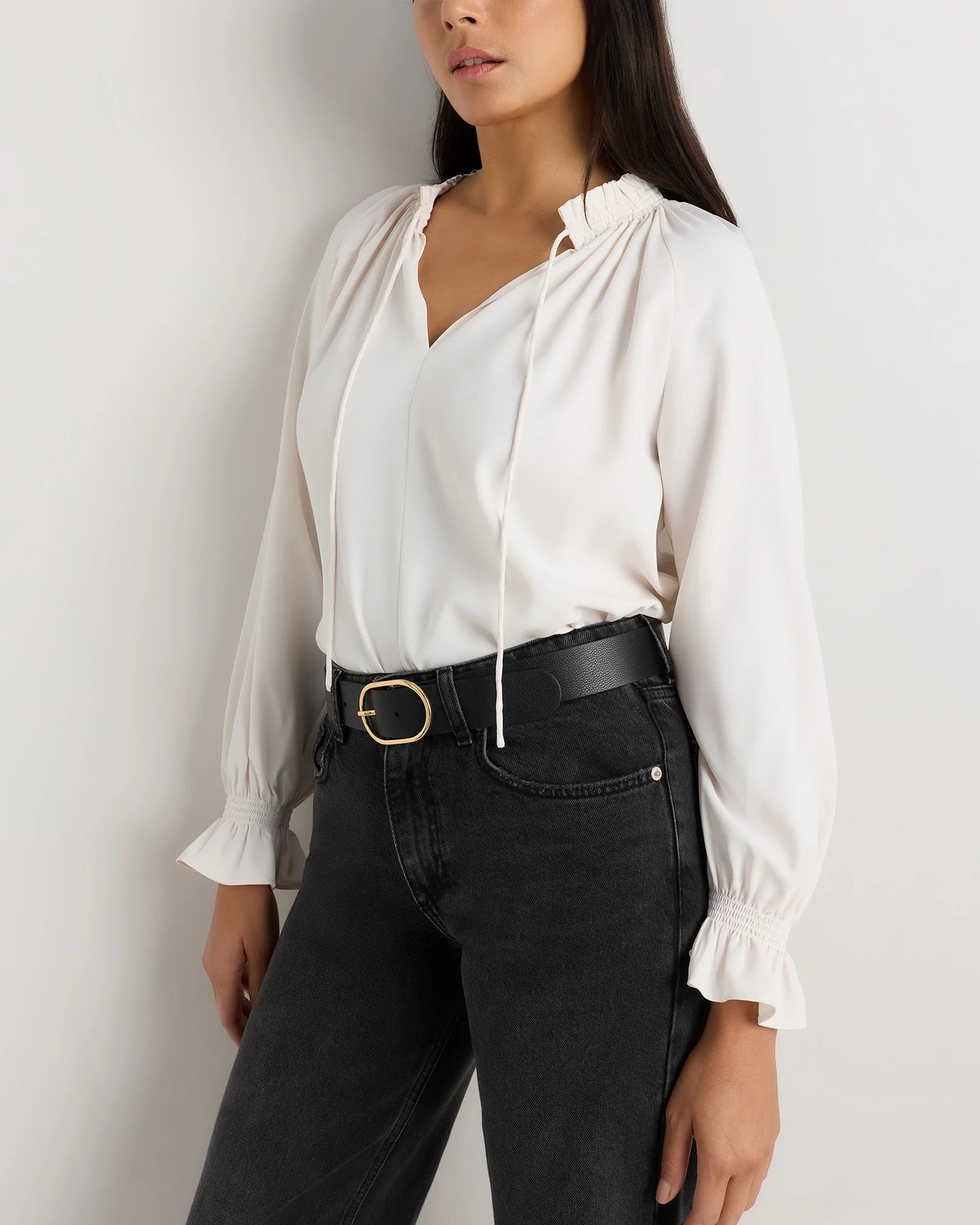 Drapey Chiffon Split Neck Long Sleeve Blouse - XS / Barolo Burgundy