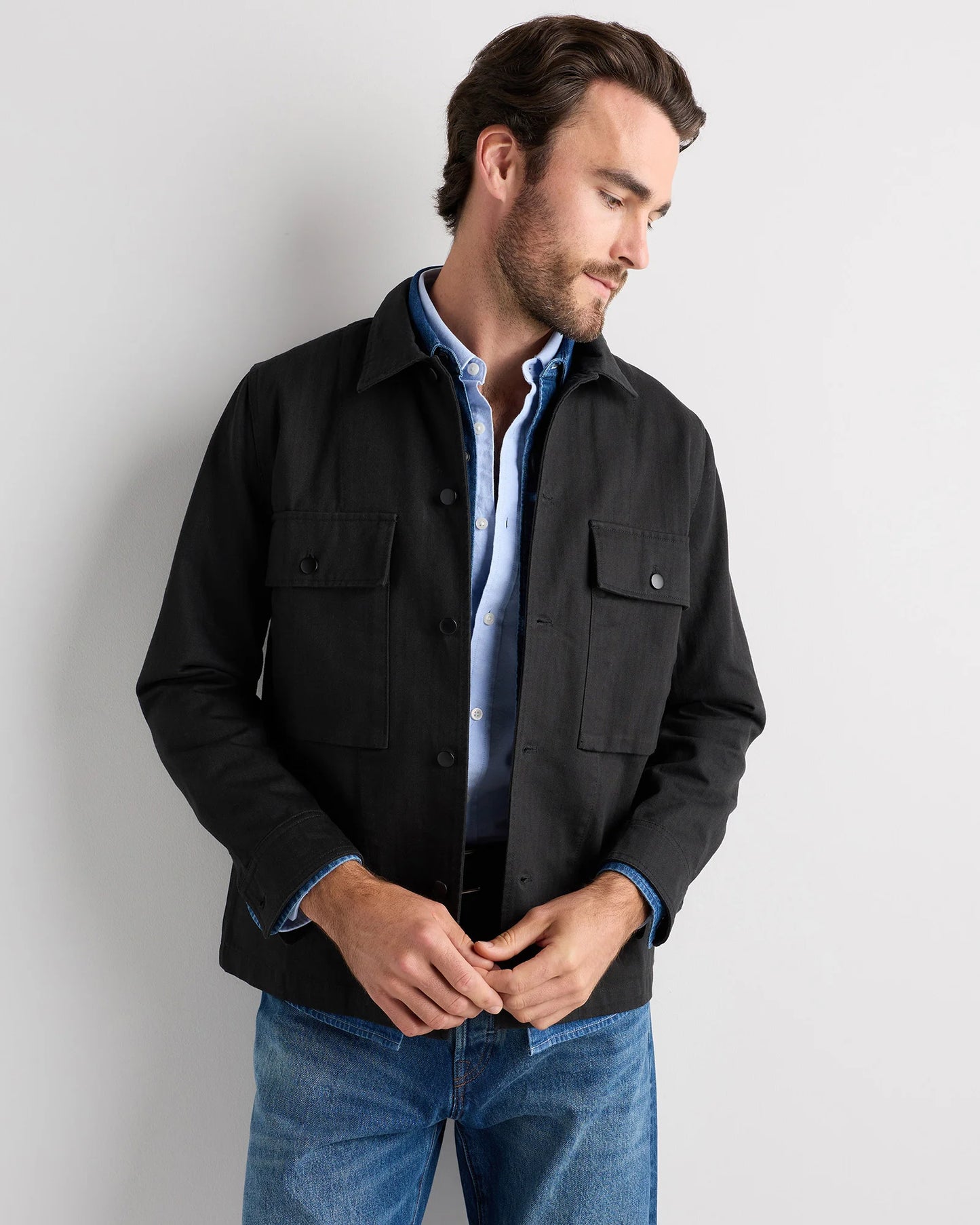 100% Organic Herringbone Twill Shirt Jacket - S / Military Olive
