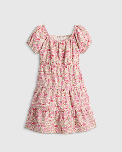 100% Organic Cotton Poplin Tiered Dress - 6 / Wildflower Botanical