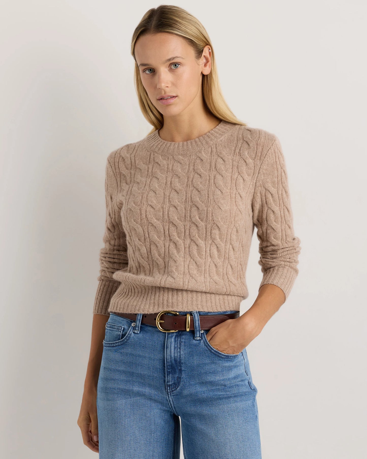 Mongolian Cashmere Shrunken Cable Crewneck Sweater - XS / Varsity Red
