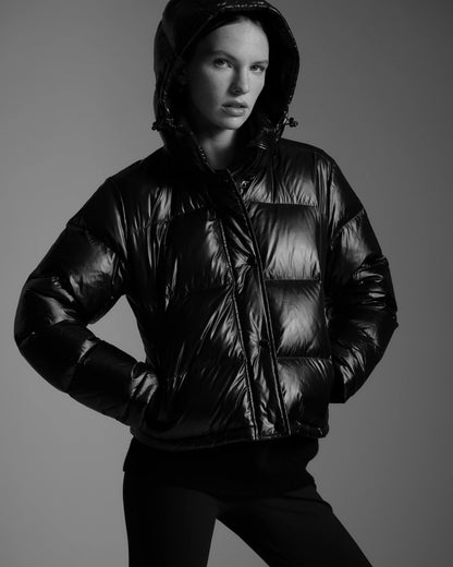 Responsible Down Cropped Puffer Jacket - XS / Shiny Black