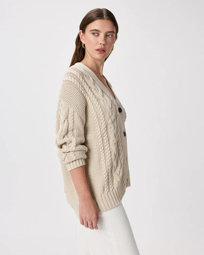 100% Organic Cotton Oversized Cable Cardigan - XS / Heather Brown