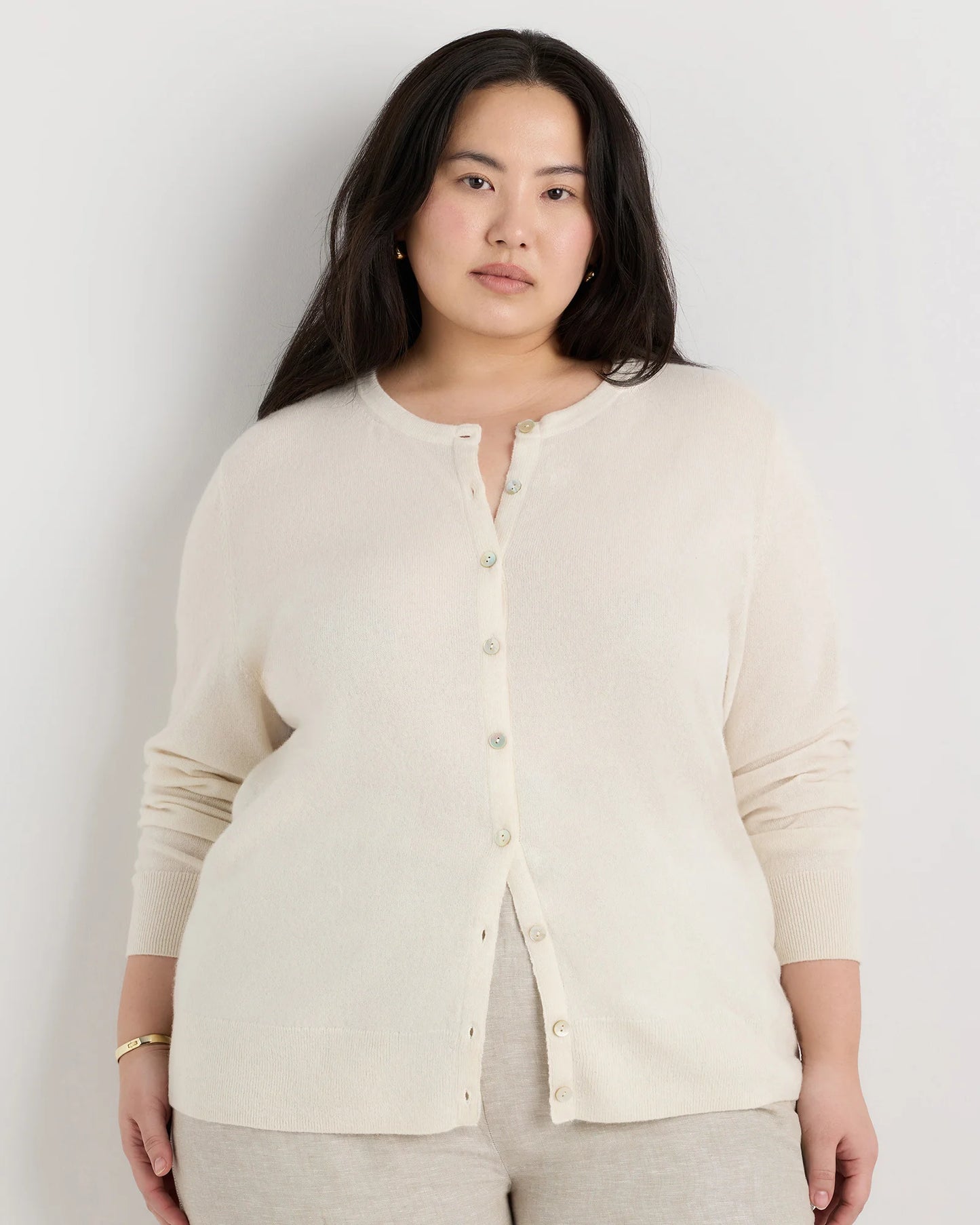 Mongolian Cashmere Cardigan Sweater - 1X / Ivory