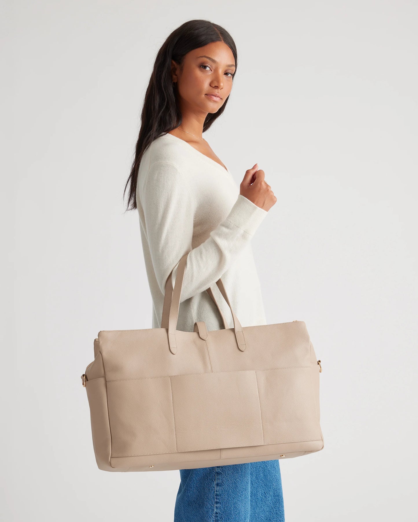 Italian Leather Triple Compartment Weekender - One Size / Black
