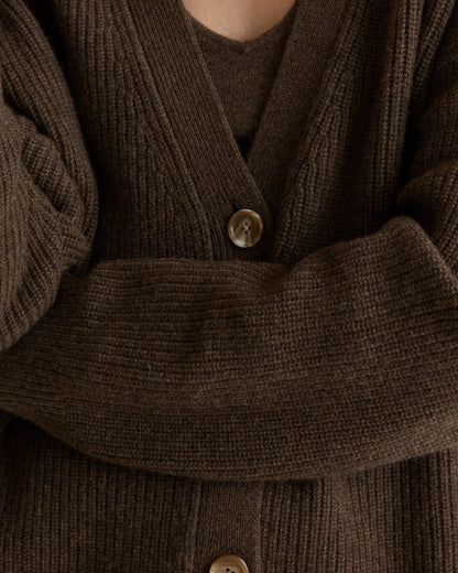 Mongolian Cashmere Fisherman Boxy Cropped Cardigan Sweater - XS / Faded Denim