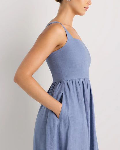 100% European Linen Fit & Flare Midi Dress - XS / Brick Red Heirloom Floral