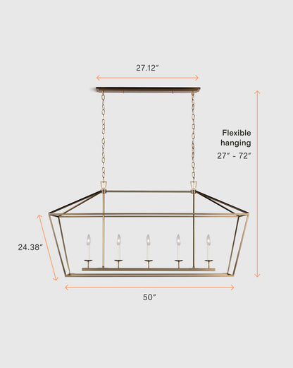 Traditional Steel Linear Lantern Chandelier - One Size / Brass