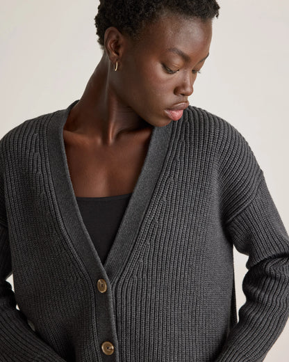 100% Organic Cotton Oversized Boyfriend Cardigan - XS / Speckled Beige