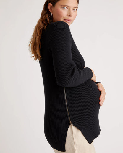 100% Organic Cotton Fisherman Side Zip Maternity & Nursing Sweater - XS / Black