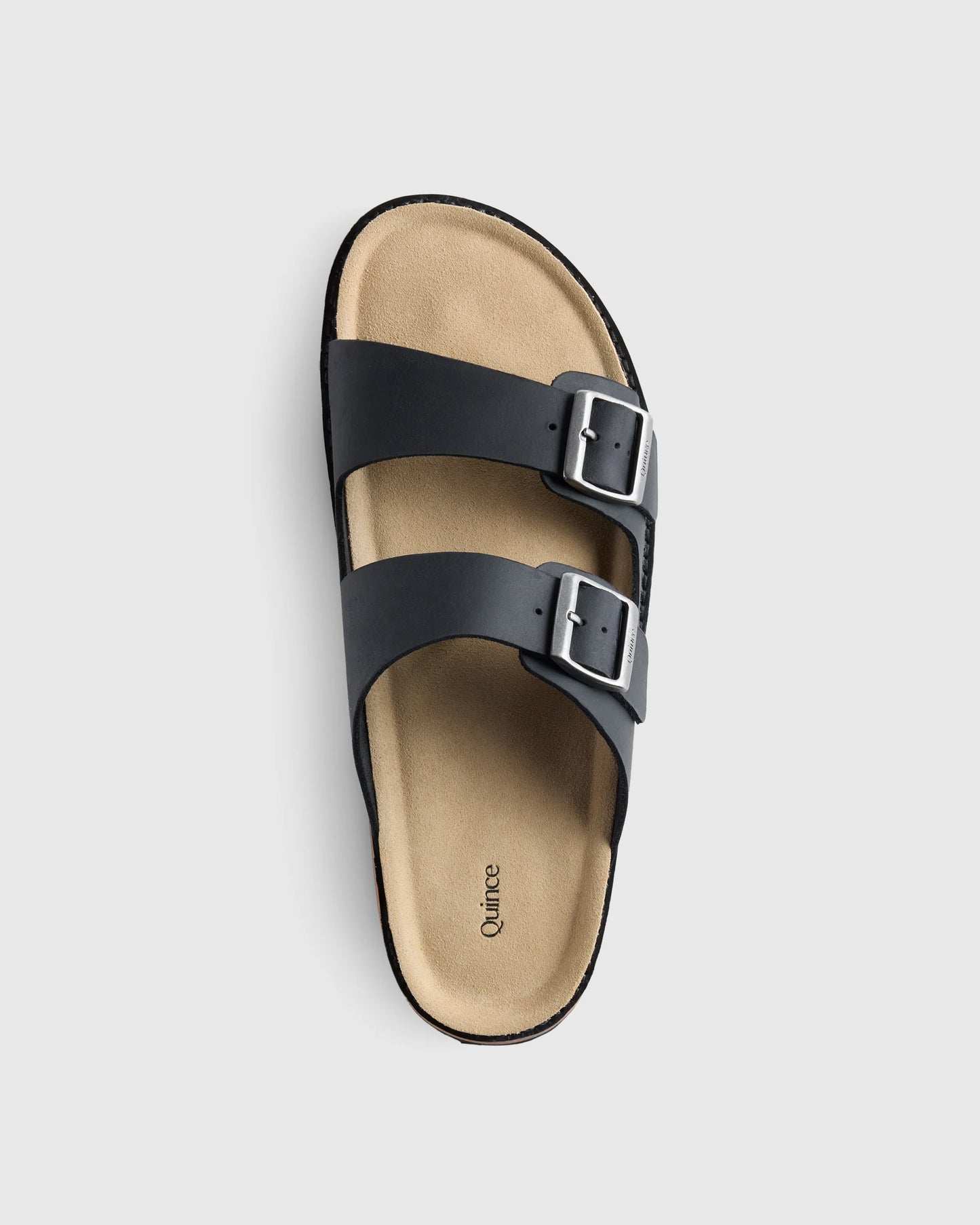 Nubuck Leather Double Buckle Slide - 7 / Black