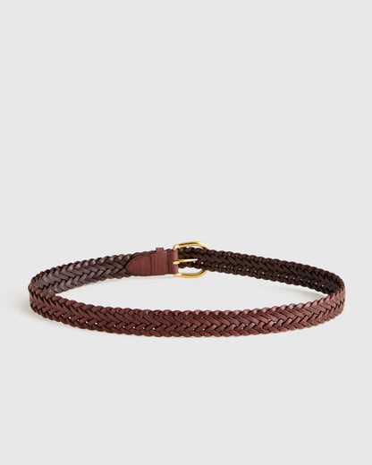 Josie European Leather Braided Belt - XS / Saddle