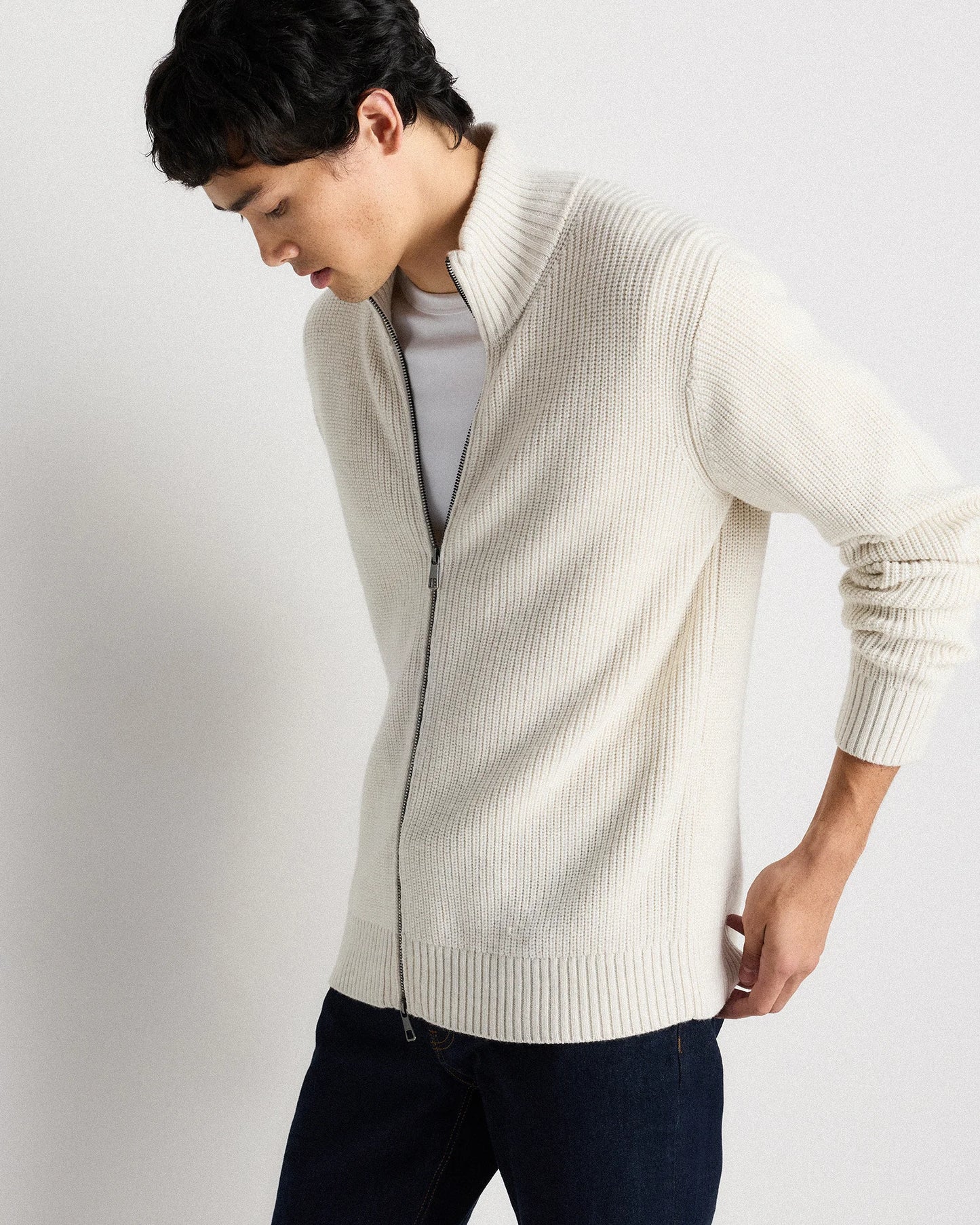 Australian Merino Wool Full Zip Sweater - S / Heather Bone