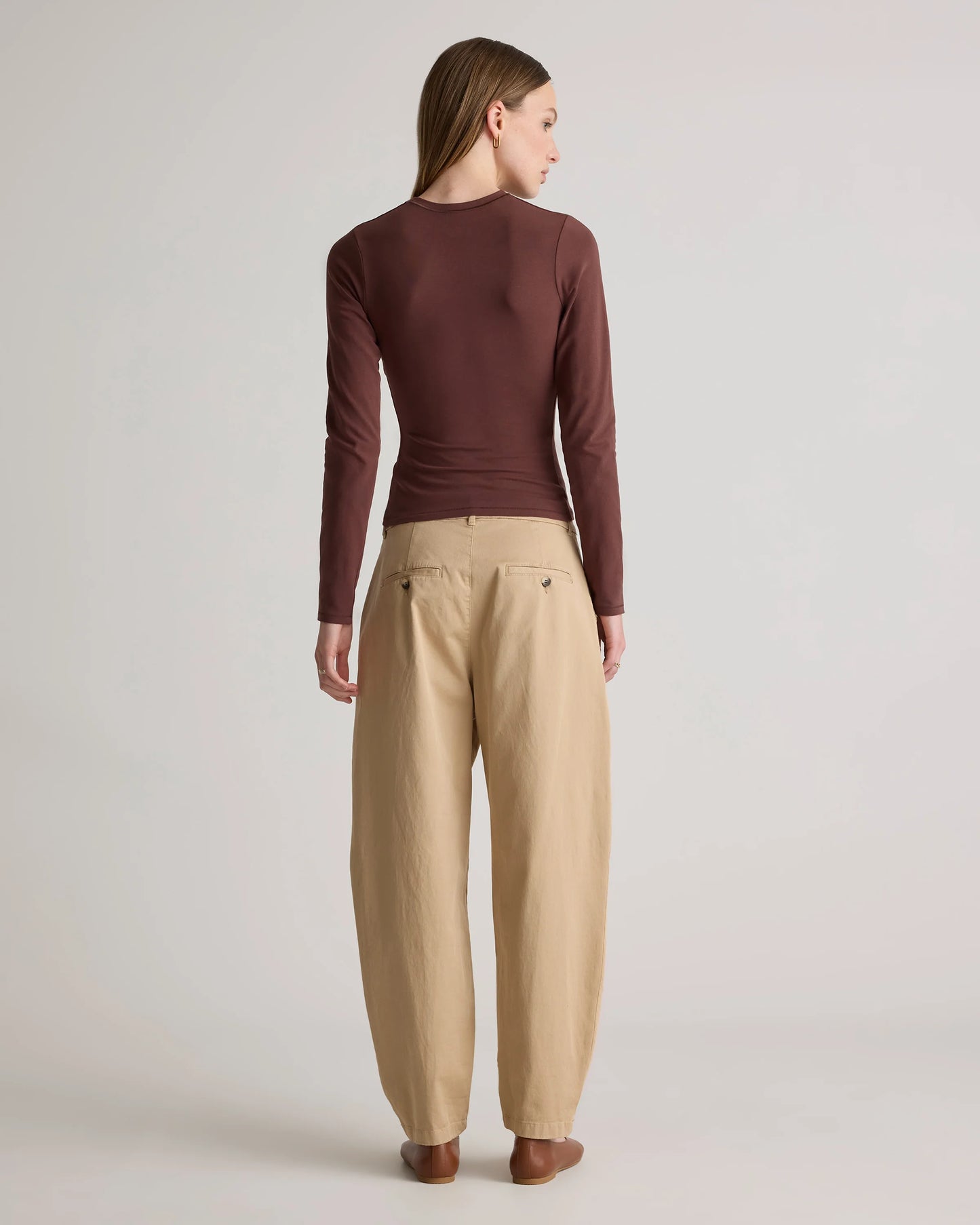 Stretch Cotton Jersey Fitted Long Sleeve T-Shirt - XS / Linen White