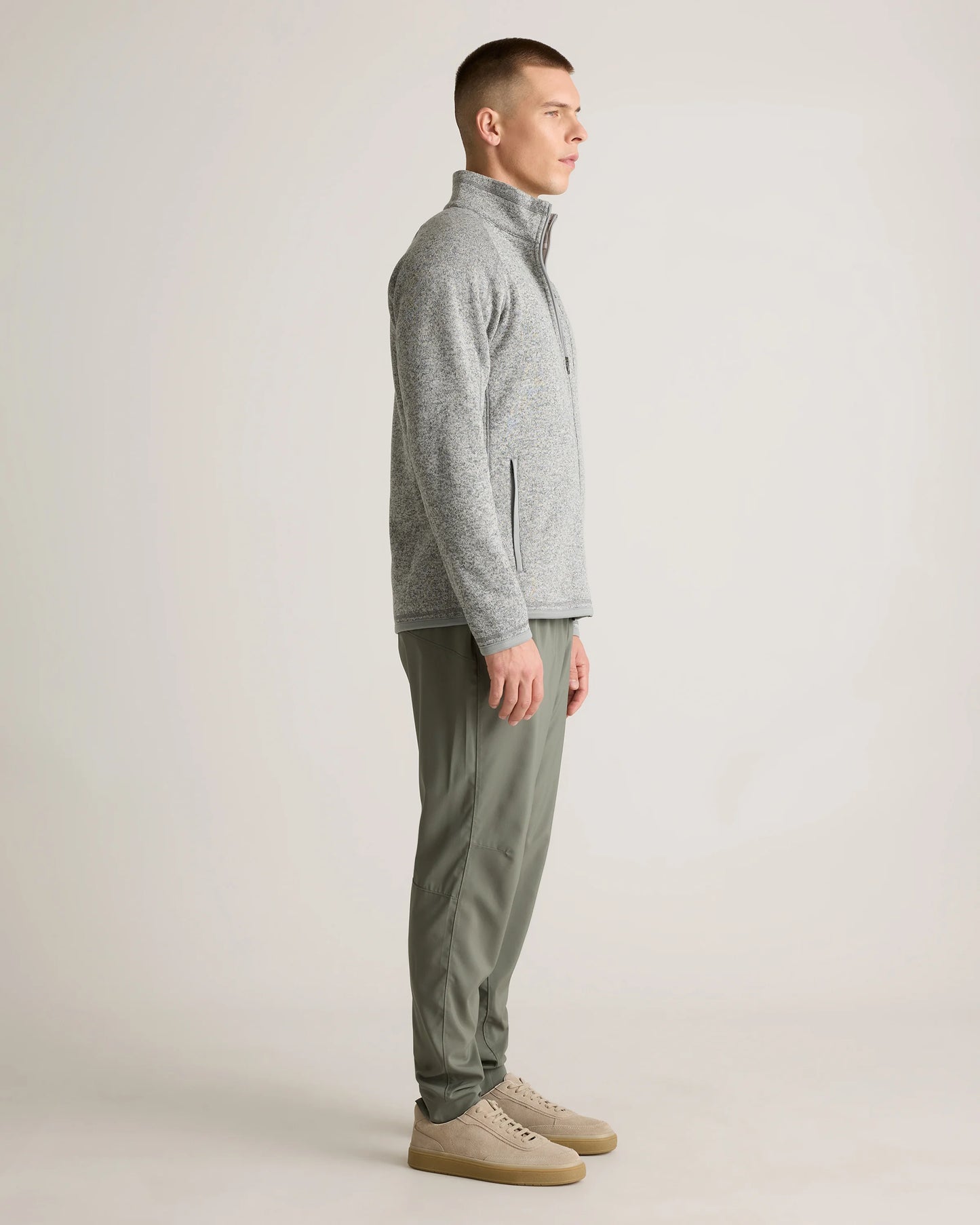 Sweater-Knit Fleece Full-Zip Jacket - XS / Heather Mineral Green