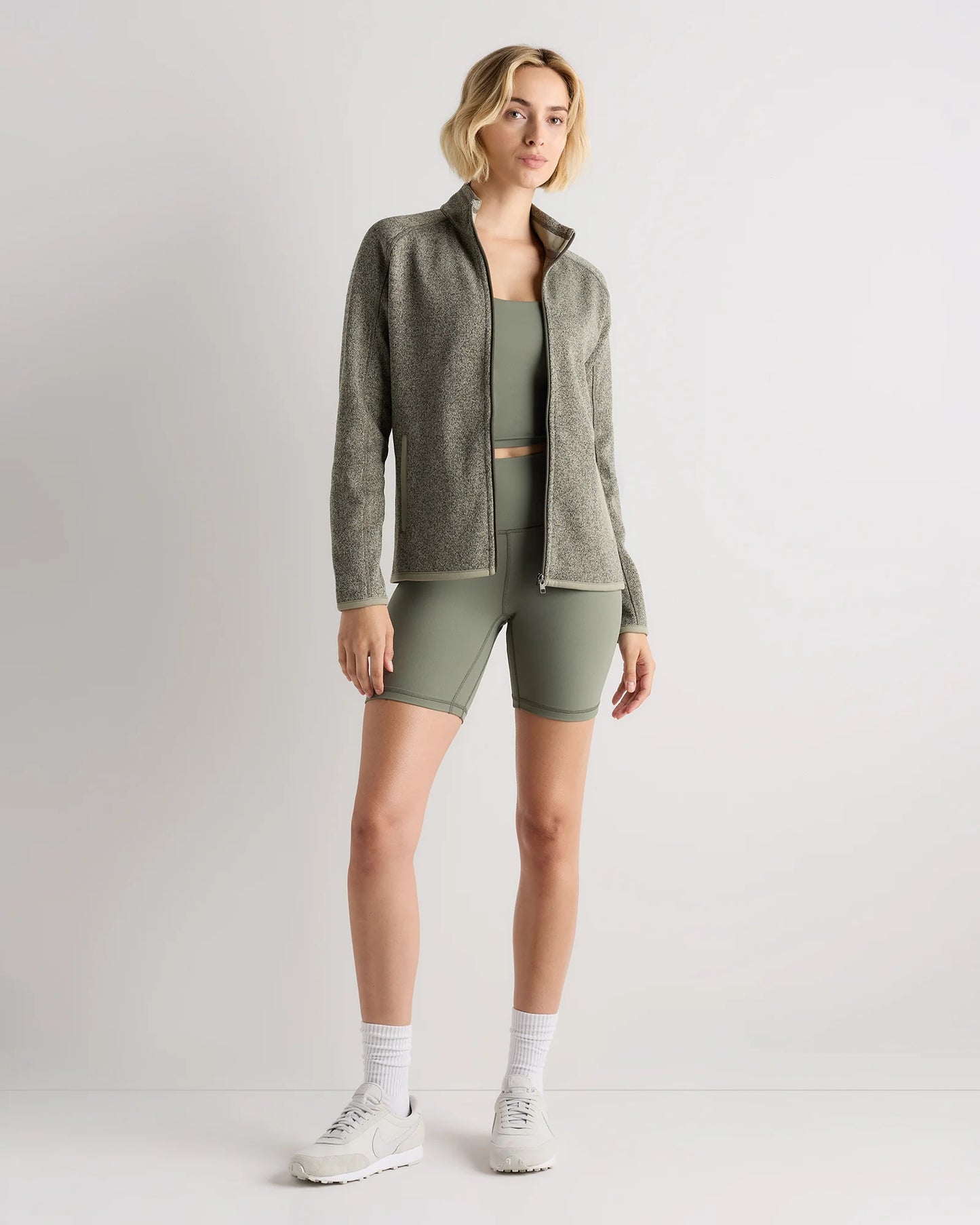 Sweater-Knit Fleece Full-Zip Jacket - XS / Heather Mineral Green