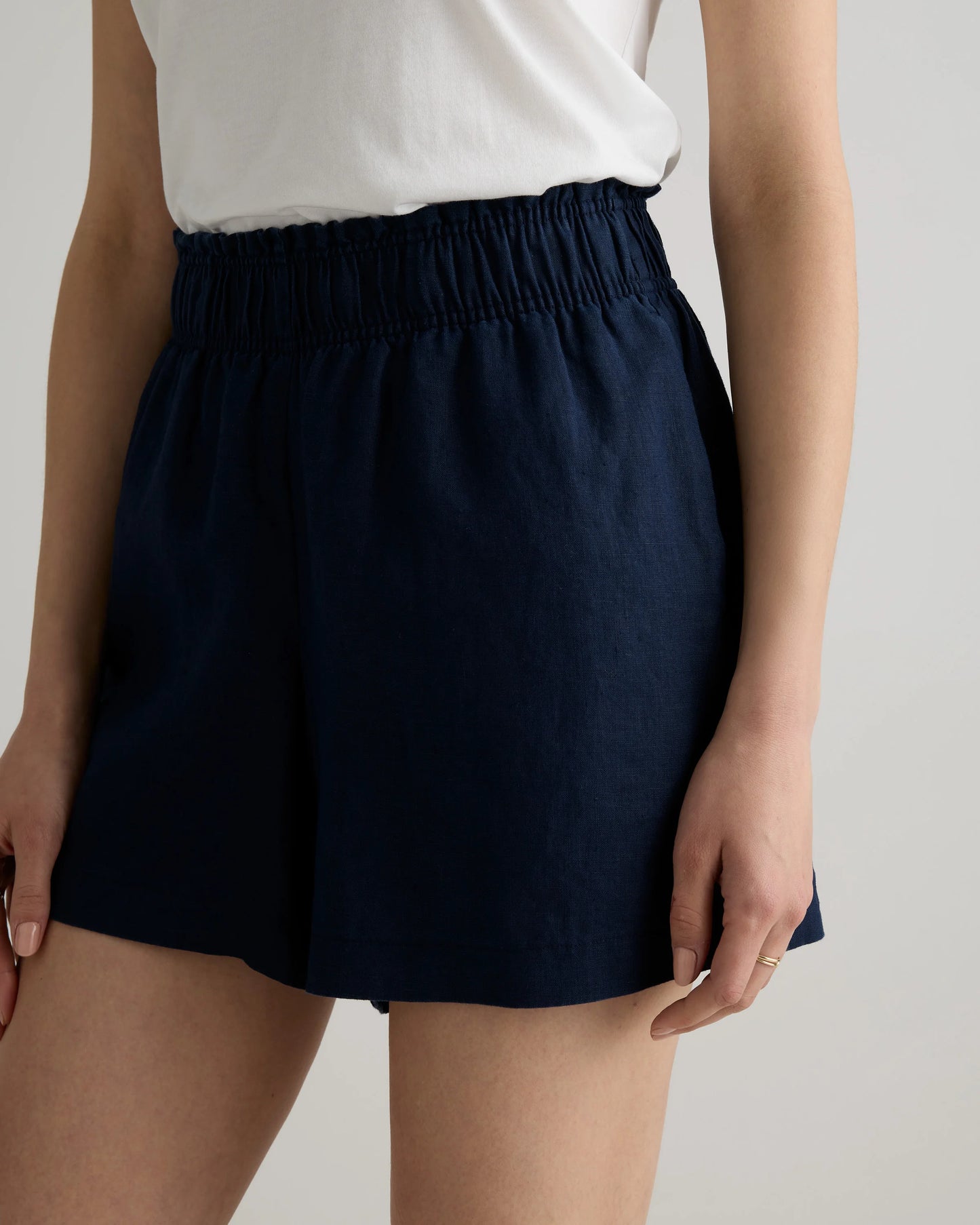 100% European Linen High Waisted Shorts - XS / Sky Blue Mariner Stripe