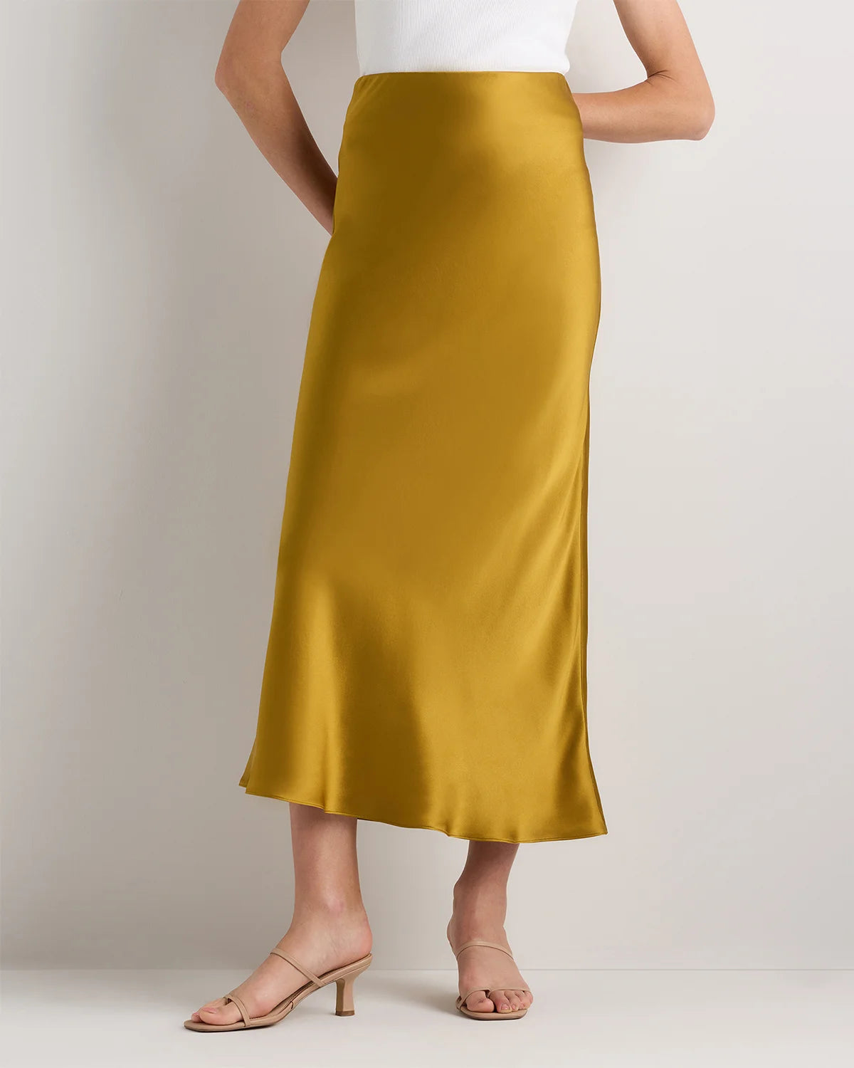 100% Washable Silk Maxi Skirt - XS / Champagne