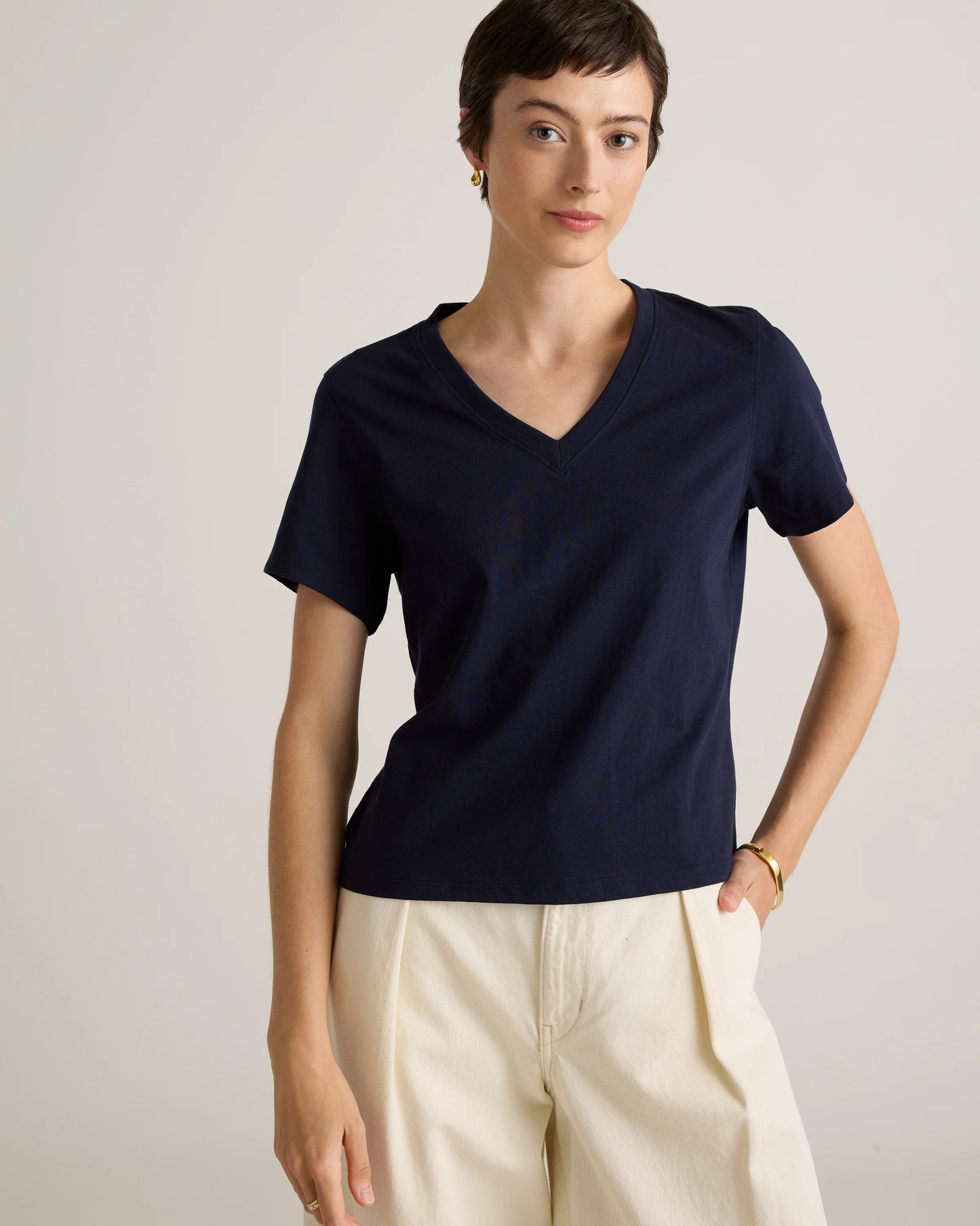 100% Organic Cotton Boxy V-Neck Tee (3-Pack) - XS / Deep Navy