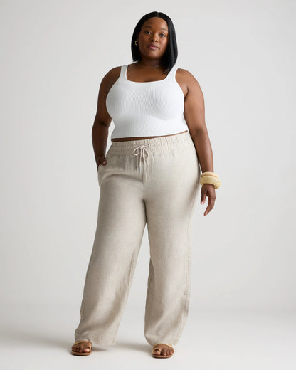 100% European Linen Wide Leg Pants - 1X / Black