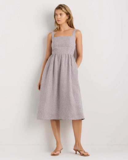 100% European Linen Fit & Flare Midi Dress - XS / Brick Red Heirloom Floral