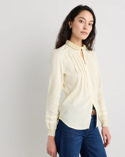 Organic Textured Cotton Peasant Blouse - XS / Pale Custard Yellow