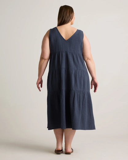 100% Organic Cotton Gauze Tiered Maxi Dress - 1X / Orchid Blue