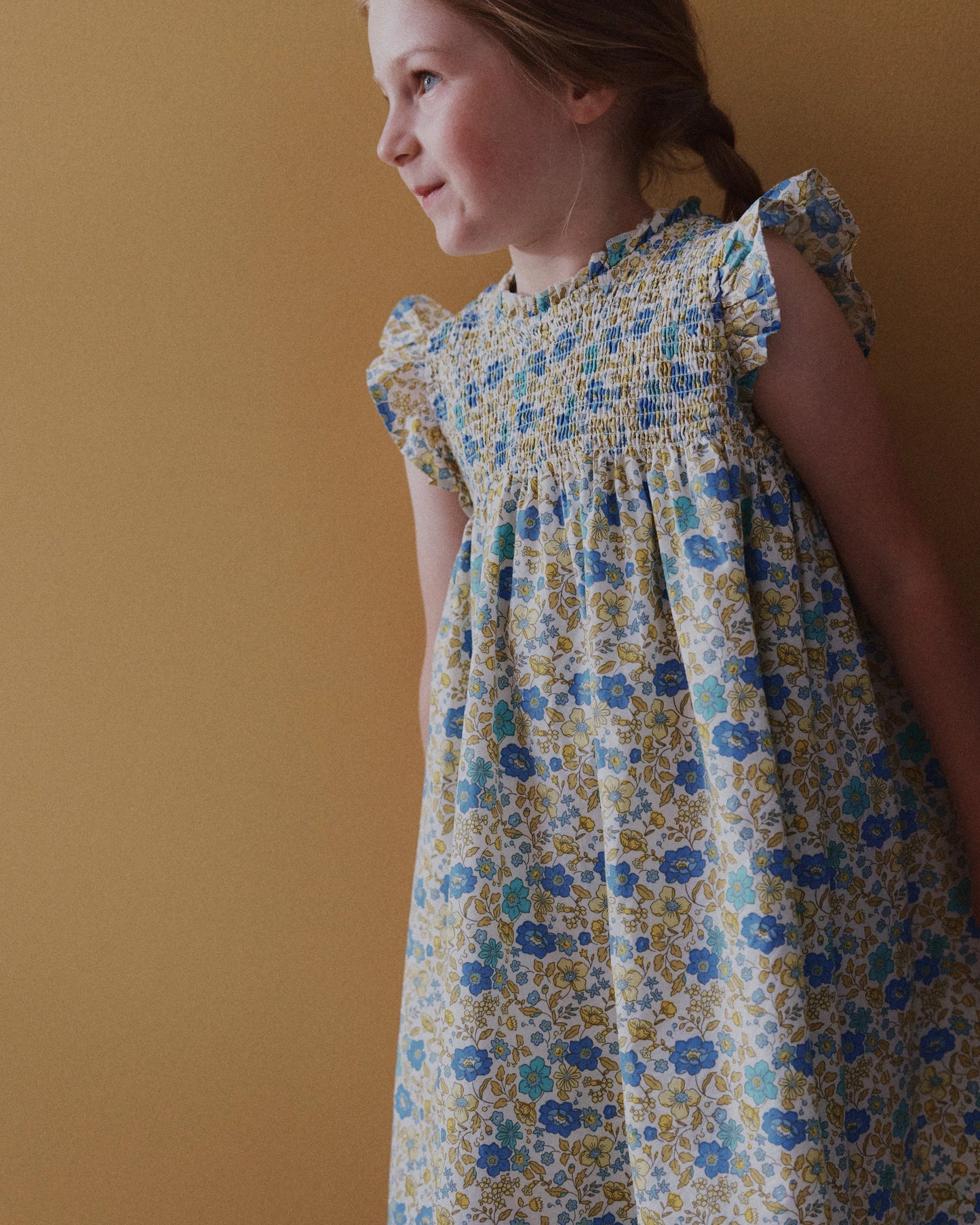100% Organic Cotton Poplin Smocked Flutter Sleeve Dress - 2T / Blue Ditsy Floral