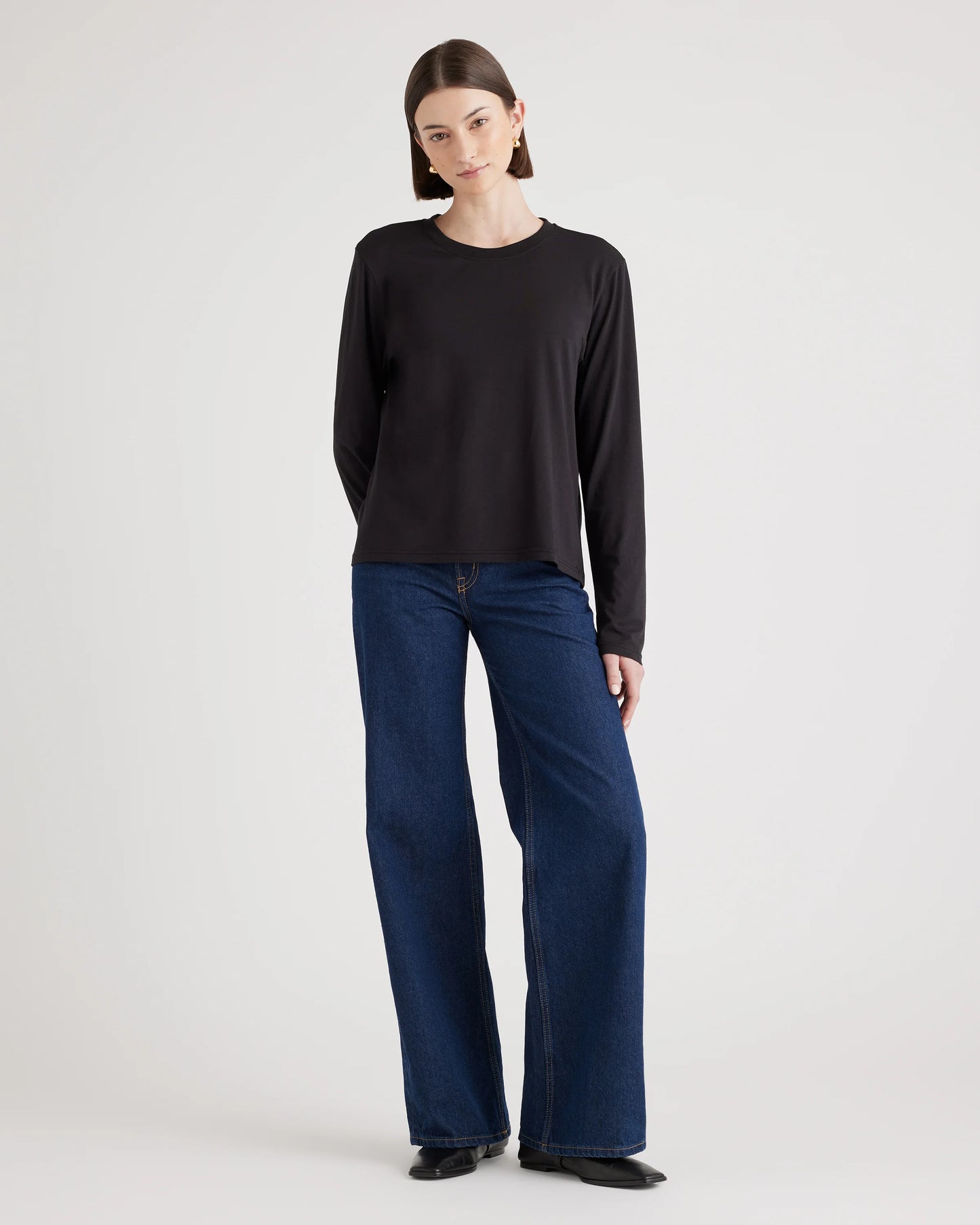 Cotton Modal Relaxed Long Sleeve Tee - XS / Black