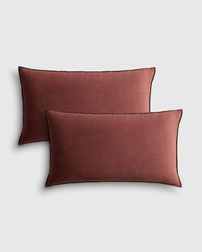 Contrast European Linen Pillow Cover (Set of 2) - 12x20 / Sage/Pine