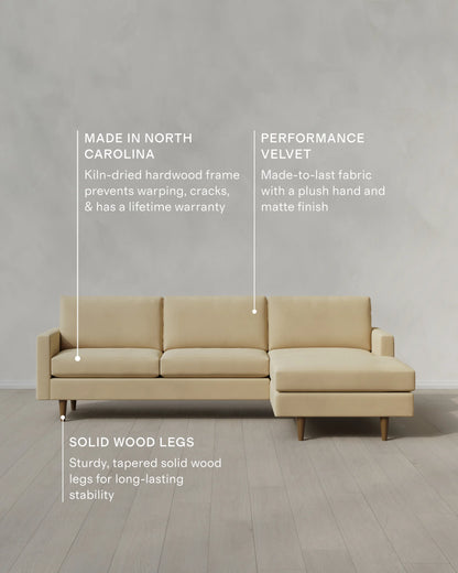 Atlas Midcentury Chaise Sectional in Performance Velvet - 106" Right Arm / Pine