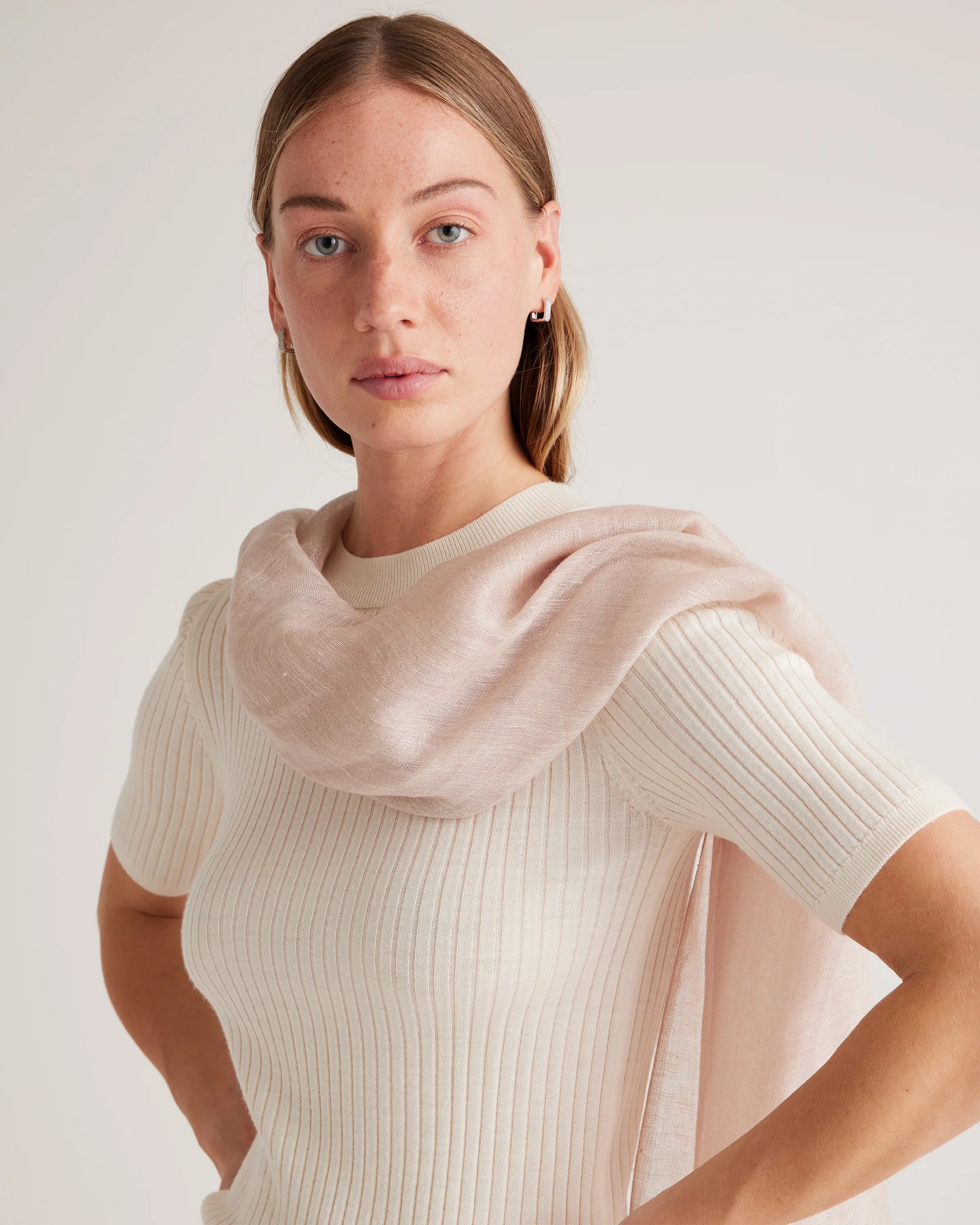 Lightweight Linen Silk Cashmere Scarf - One Size / Ivory