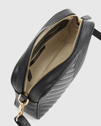 Italian Leather Quilted Crossbody Bag - One Size / Black