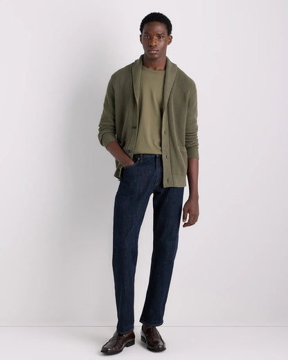 100% Organic Cotton Ribbed Shawl-Collar Cardigan Sweater - S / Bayberry Olive