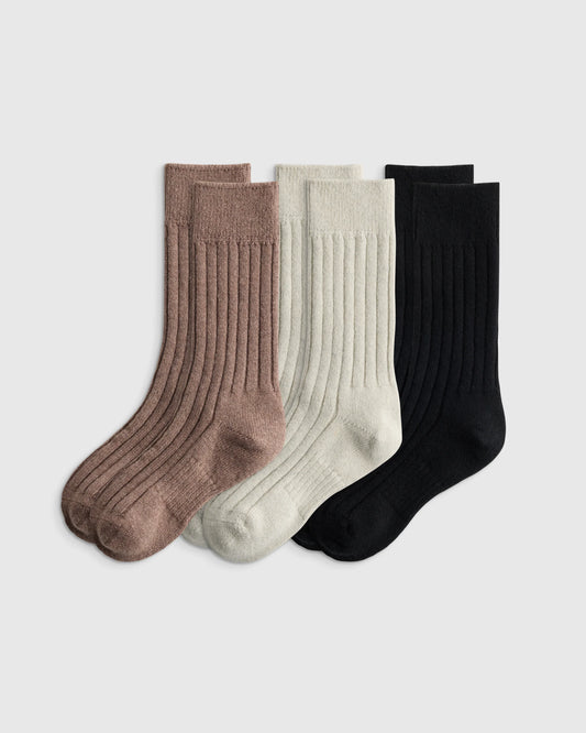 Merino Cashmere Blend Ribbed Crew Sock (3-Pack) - S / Solid Neutral Multi Pack