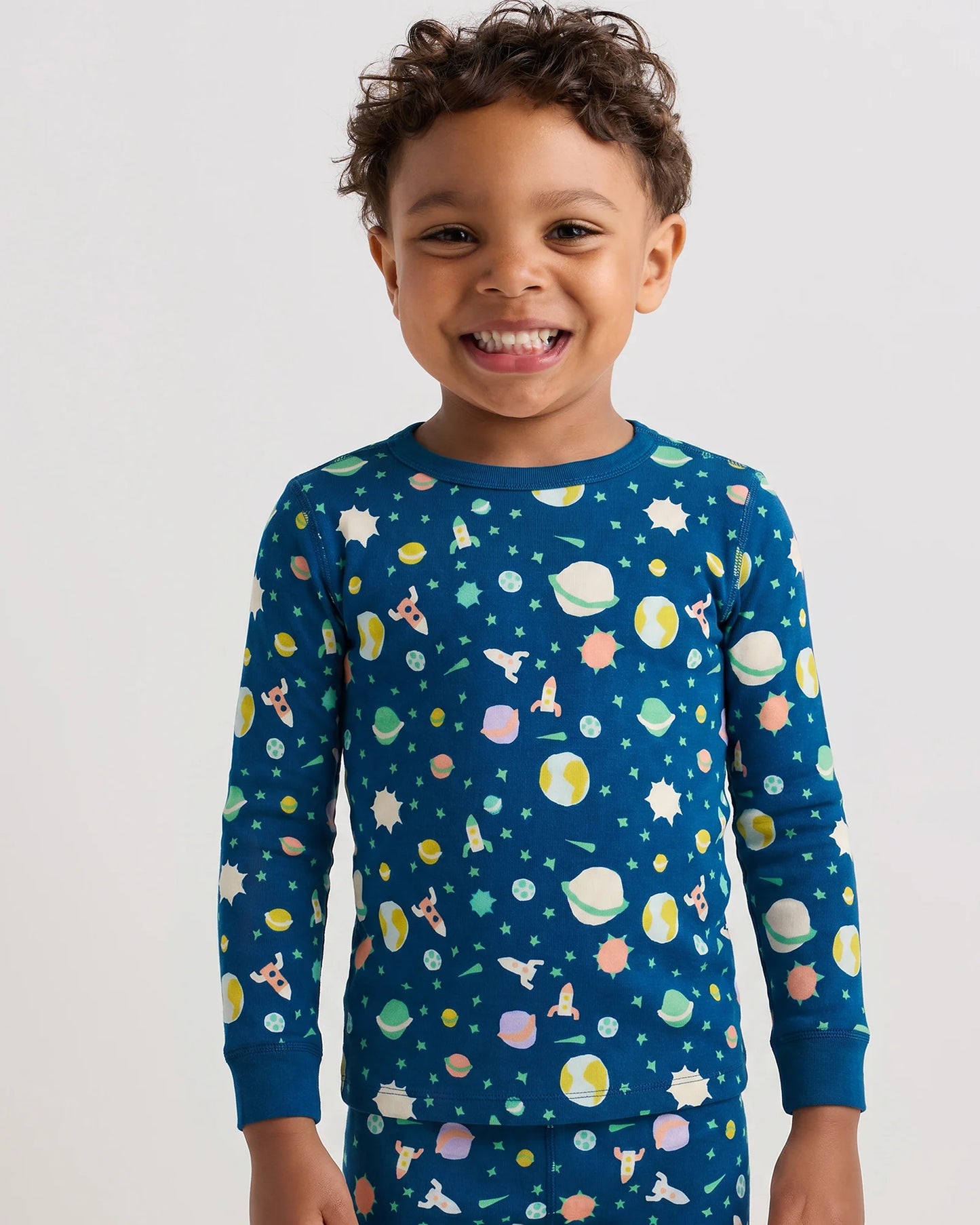 100% Organic Cotton Long Sleeve and Pant Pajama Set - 2T / Navy Stripe