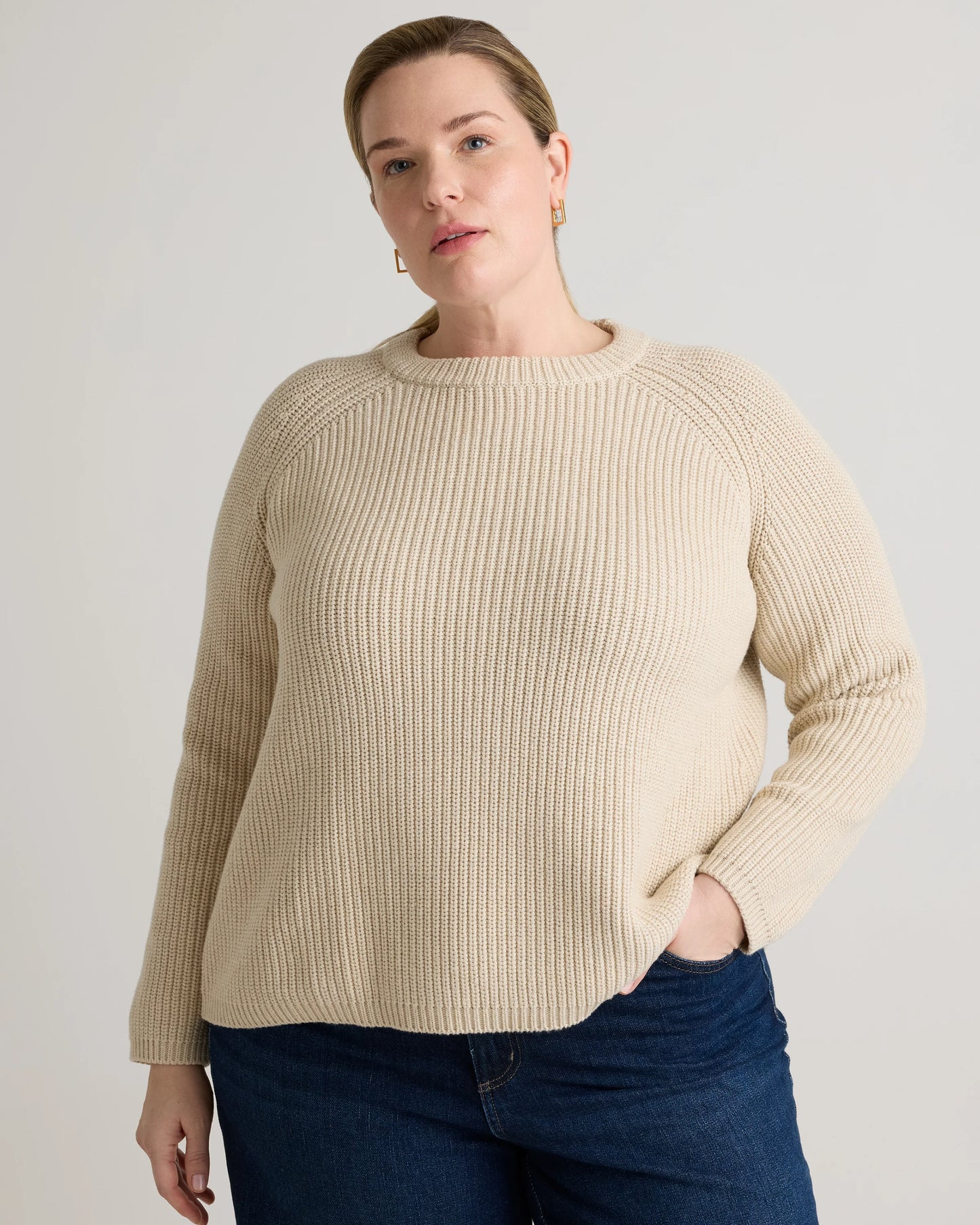 100% Organic Cotton Fisherman Crew Sweater - 1X / Blue Sapphire