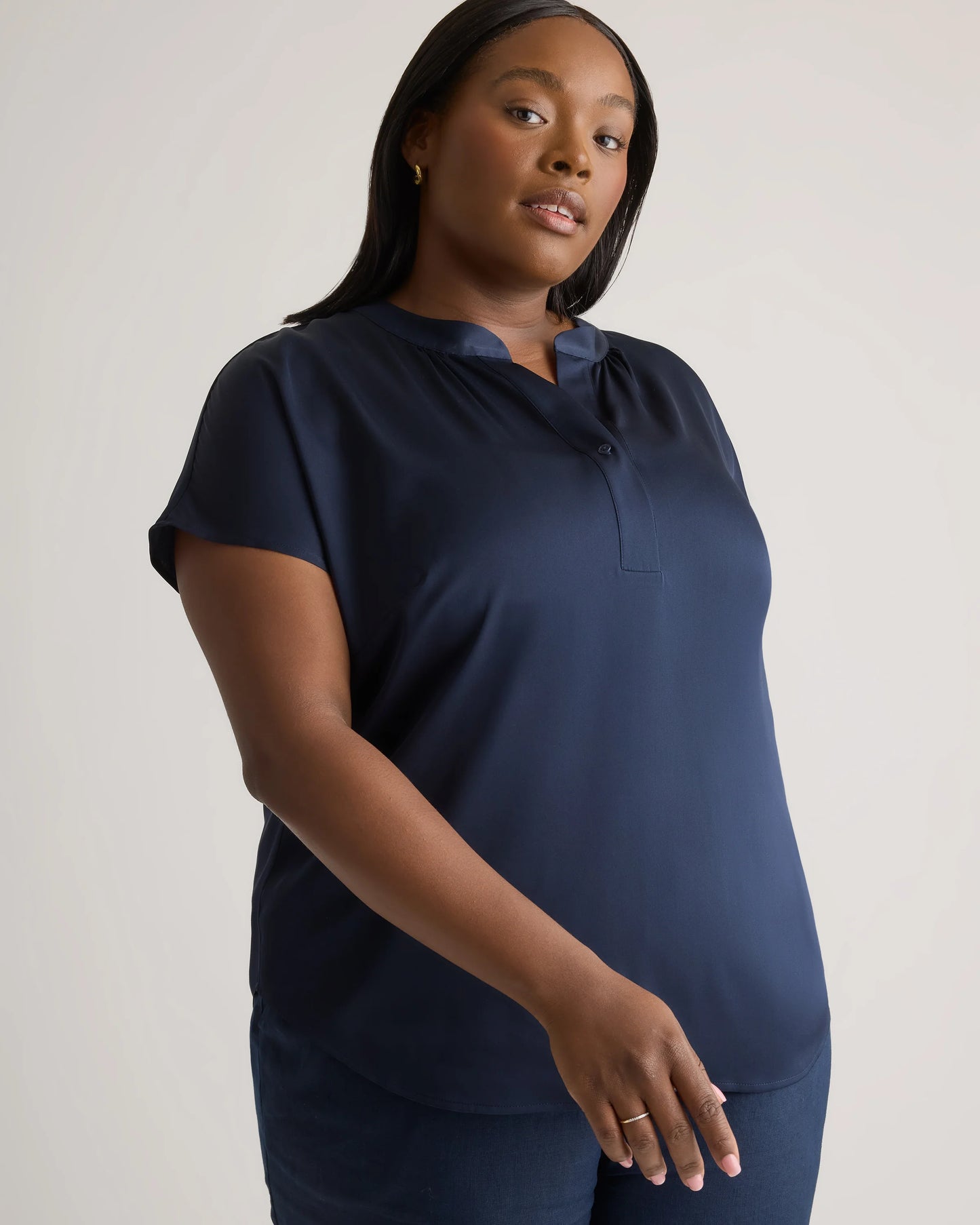 Washable Stretch Silk Dolman Sleeve Blouse - 1X / Black
