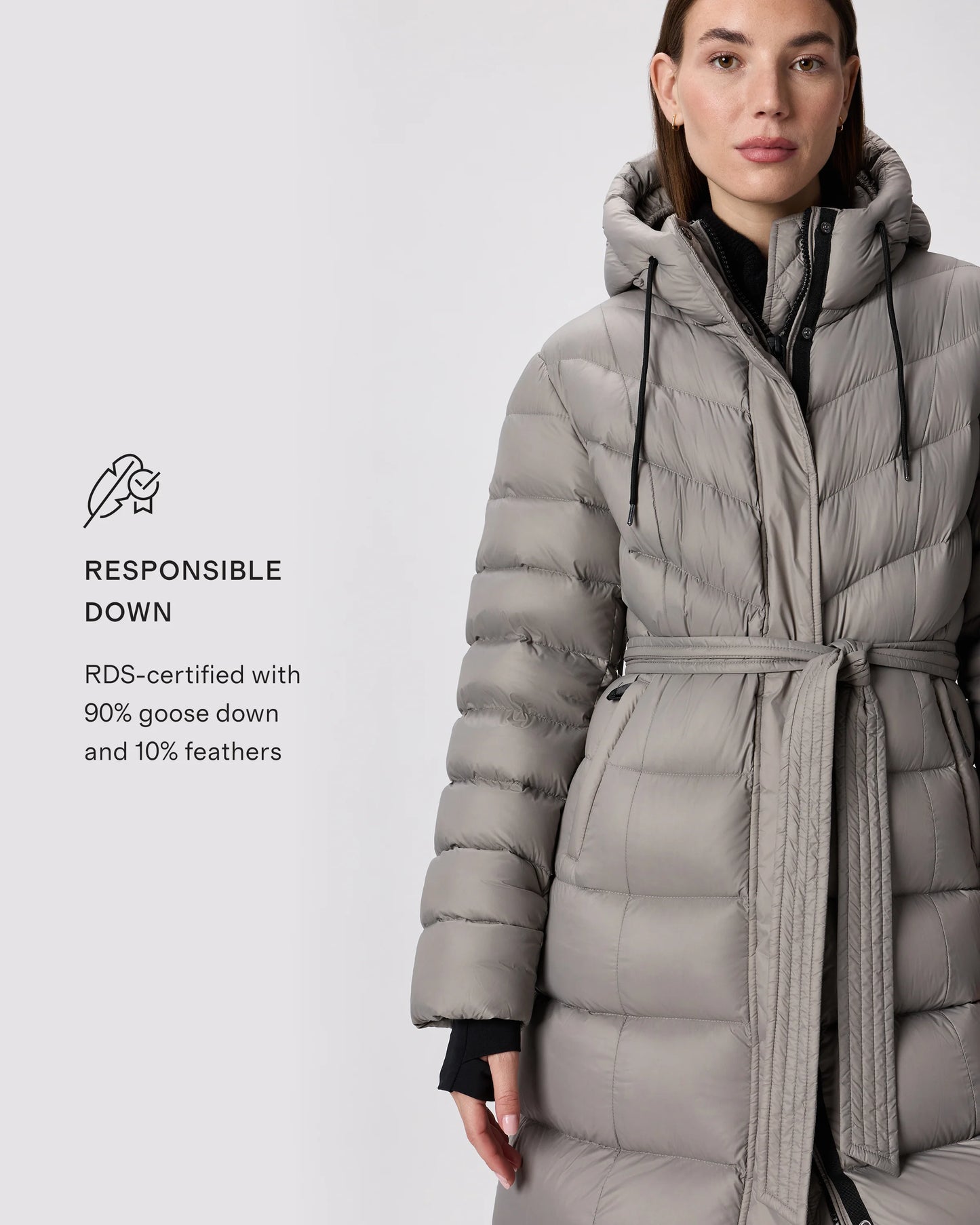 Responsible Down Belted Puffer Maxi Coat - XS / Morel Grey