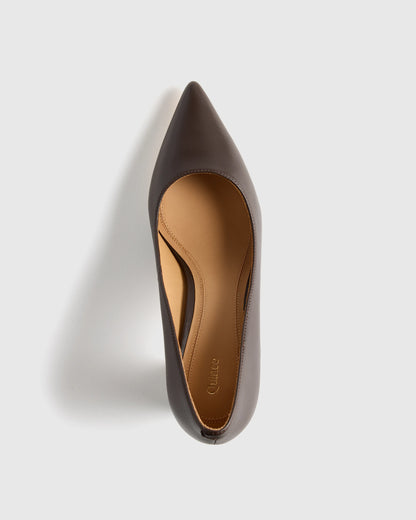 Italian Leather 65mm Block Heel Pump - 5 / Coffee Bean